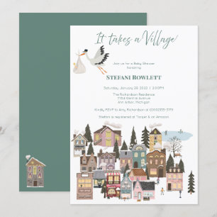 Es braucht eine Village Winter Baby Dusche mit Sto Einladung