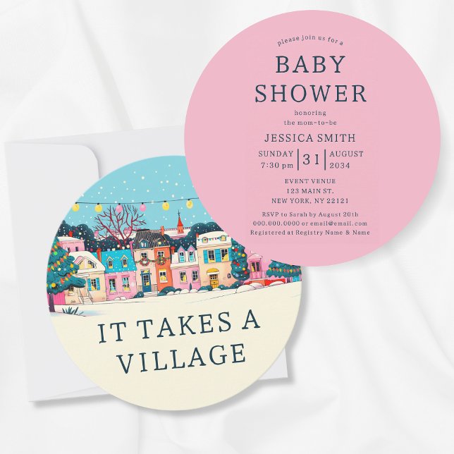 Es braucht eine Village Winter Girl Babydusche Einladung (Pink It Takes A Village Winter Girl Baby Shower Invitation
)