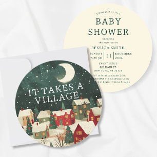 Es braucht eine Village Winter Illustration Baby D Einladung