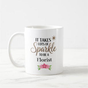 Es braucht Glanz, um ein Florist mit persönlicher Kaffeetasse