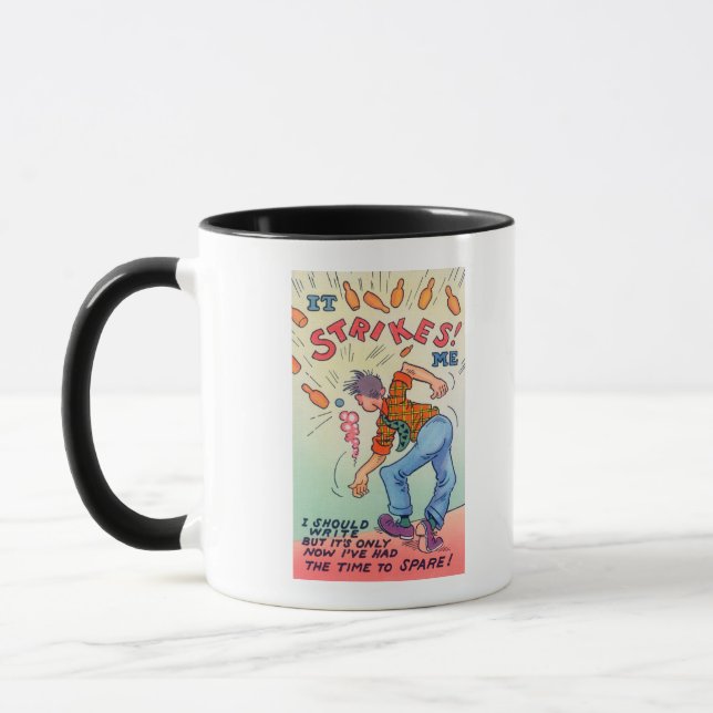 Es fällt mir auf, Cartoon Mann Bowling Tasse (Links)