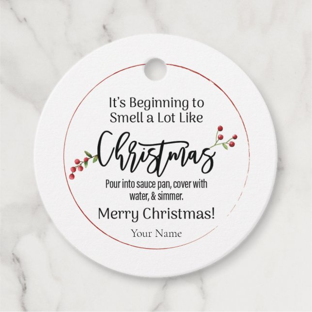 Es fängt an, wie Weihnachtsmarken zu riechen Geschenkanhänger (Vorderseite)