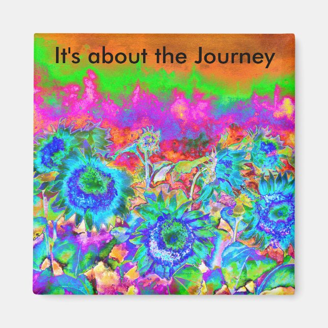 Es geht um die Sonnenblumenfelder der Reise - Blau Magnet (Vorne)