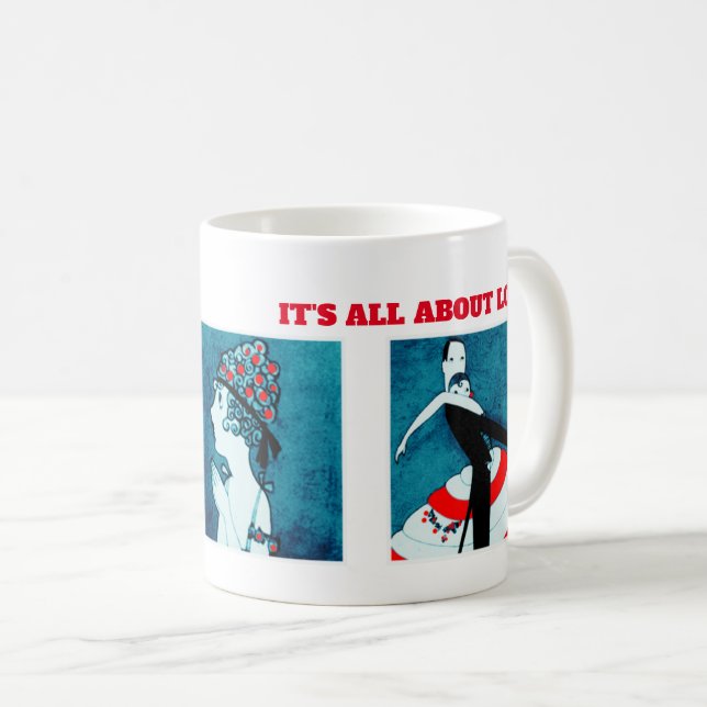 Es geht um Liebe. Art Deco Valentine's Day Gift Tasse (VorderseiteRechts)