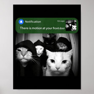Es gibt Bewegung an der Vordertür lustige Katzenbe Poster