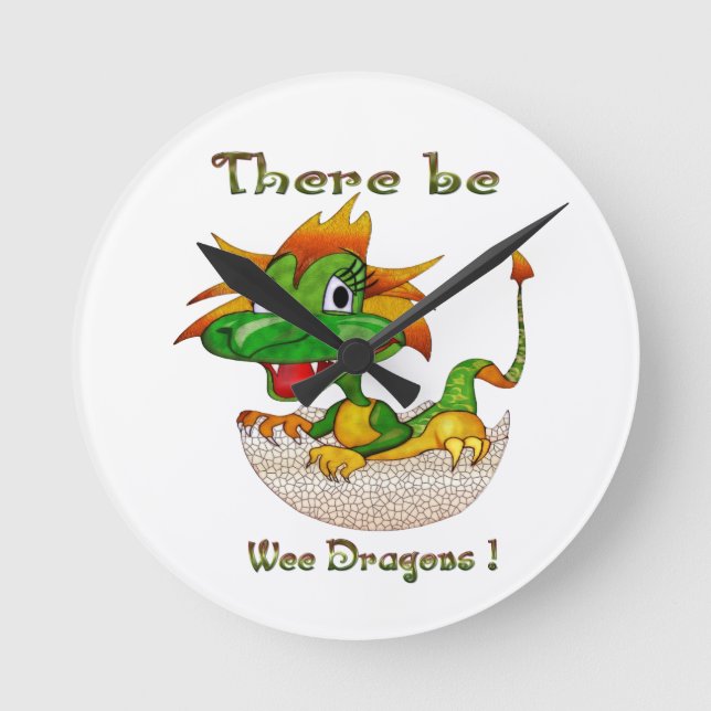 Es gibt Drachen Runde Wanduhr (Vorderseite)