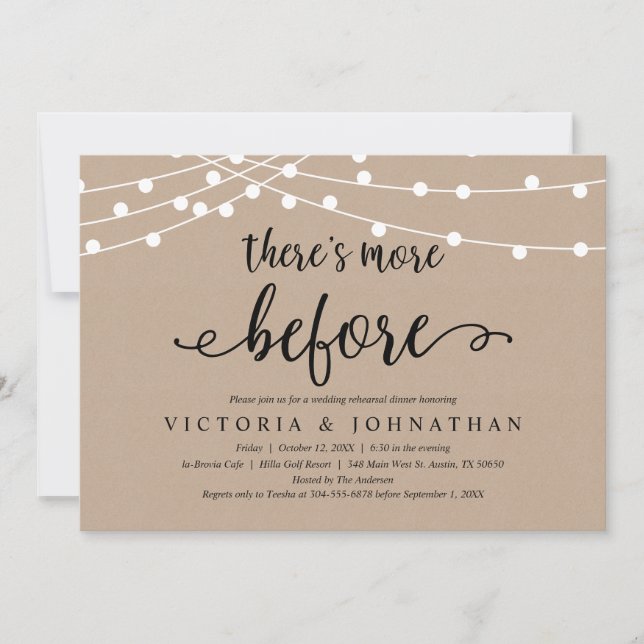 Es gibt noch mehr, rustikales Probe Dinner Einladung (Vorderseite)