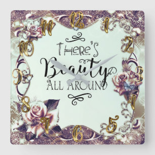 Es gibt Schönheit rund um Schmetterlinge und Rose Quadratische Wanduhr