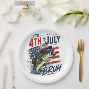 Es ist 4. Juli Bass Brute Fischen Pappteller