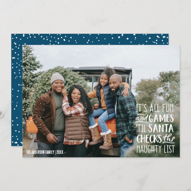 Es ist All Fun & Games Naughty List Weihnachts-Fot Einladung (Vorne/Hinten)