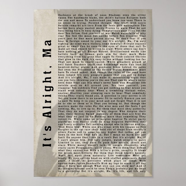 Es ist Alright Ma Shadow Song Lyric Wall Art Print Poster (Vorne)
