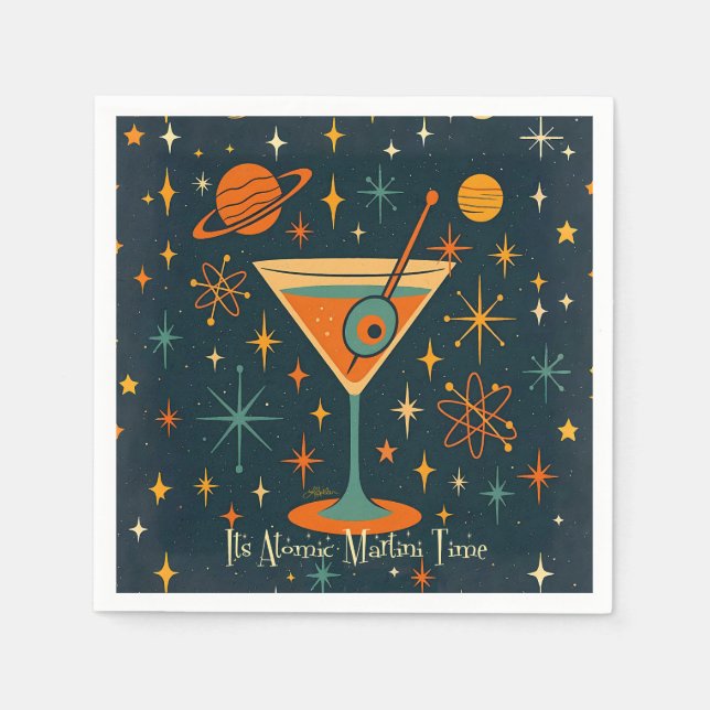 Es ist Atomic Martini Zeit Kosmische Sterne Serviette (Vorderseite)