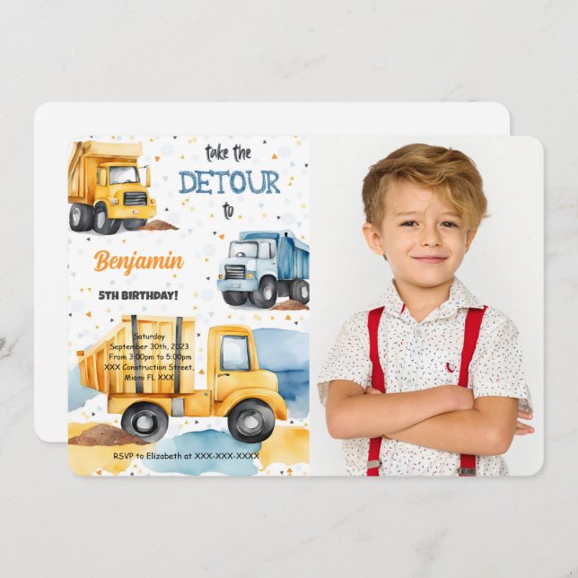 Es ist Bau Geburtstags-Foto Einladung (Vorne/Hinten)