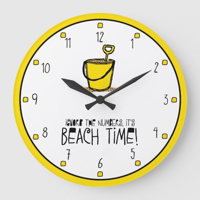Es ist Beach Time! Gelb Große Wanduhr (Vorderseite)