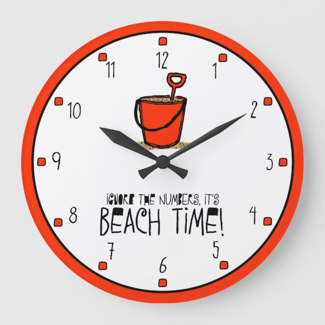 Es ist Beach Time! Orange-Red Große Wanduhr (Vorderseite)