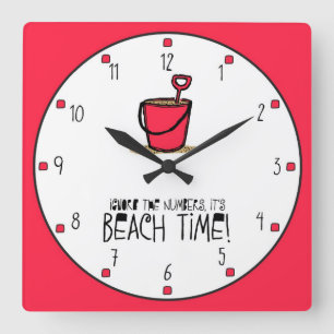 Es ist Beach Time! Rot Quadratische Wanduhr