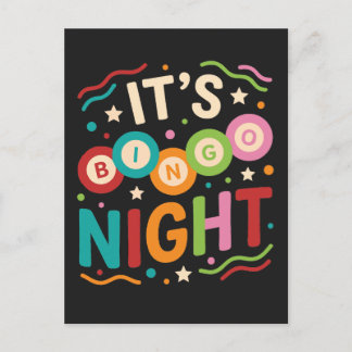 Es ist Bingo Nacht Bunt Retro Bingo Spieler Party Postkarte