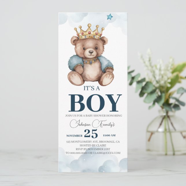 ES IST BOY Bear Baby Shower Einladung (Stehend Vorderseite)