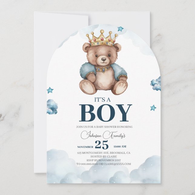 ES IST BOY Bear Baby Shower Einladung (Vorderseite)
