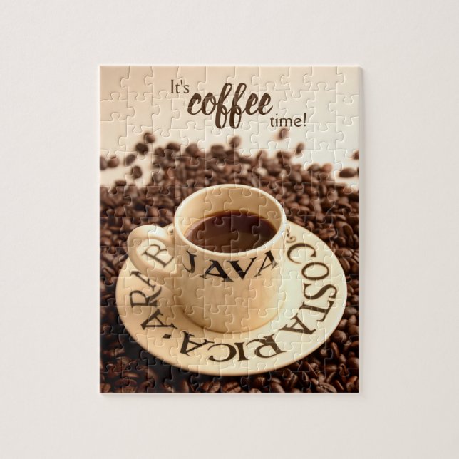 Es ist Coffee Time Espresso Cup und Coffee Boans Puzzle (Vertikal)