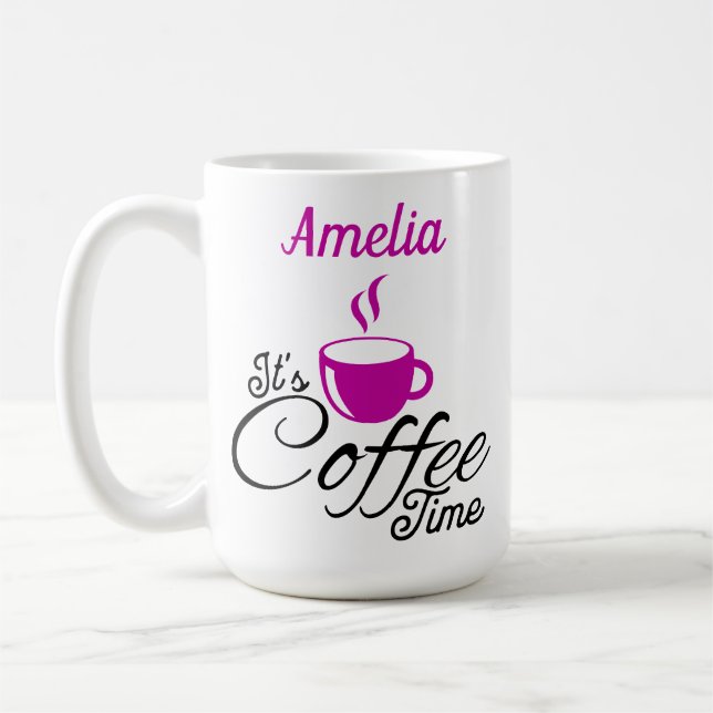 Es ist das Coffee Time Pink Design Kaffeetasse (Links)