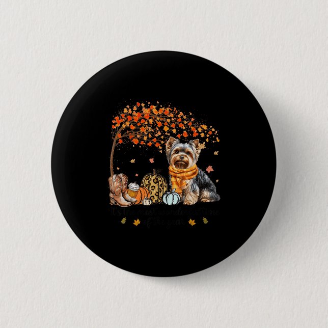 Es ist das wunderbarste Time Yorkie Pumpkins Autum Button (Vorderseite)