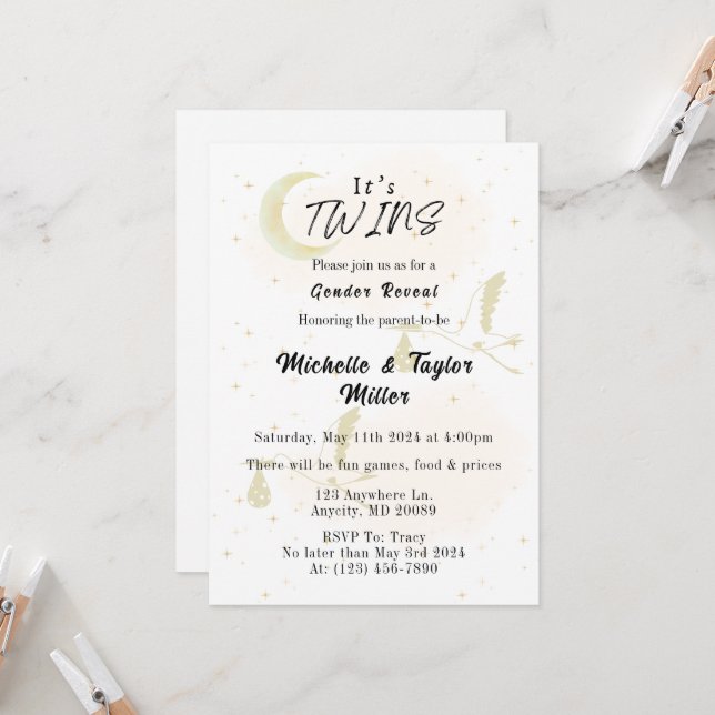 Es ist die Bekanntgabe von zwei Geschlechtern Einladung (Vorderseite/Rückseite Beispiel)