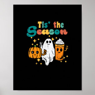 Es ist die Jahreszeit Kürbis-Latte Retro-Halloween Poster