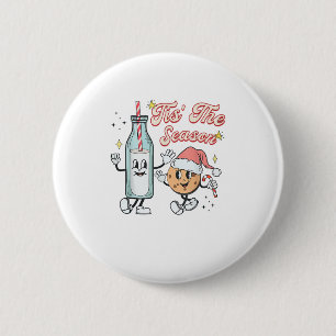 Es ist die Jahreszeit Retro Milch und Kekse Weihna Button