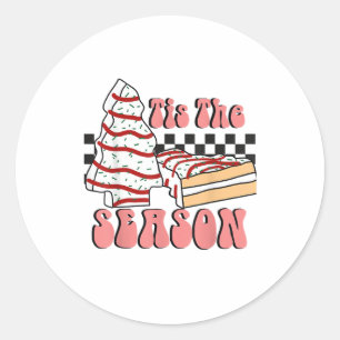 Es ist die Jahreszeit Weihnachtsbaum Groovy Retro  Runder Aufkleber