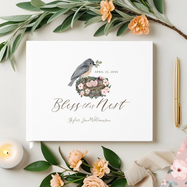 Es ist die Nestdusche eines Girl Floral Bird. Gästebuch (It's A Girl Floral Bird's Nest Baby Shower Guest Book)