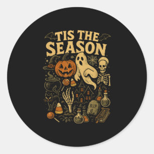 Es ist die Saison Halloween Retro-Geist Kürbis Hex Runder Aufkleber