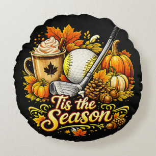 Es ist die Saison Herbst Golf Kürbisgewürz Kaffee Rundes Kissen