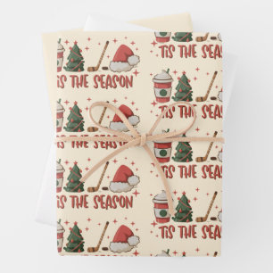 Es ist die Saison Hockey-Wintersport-Feiertag Geschenkpapier Set