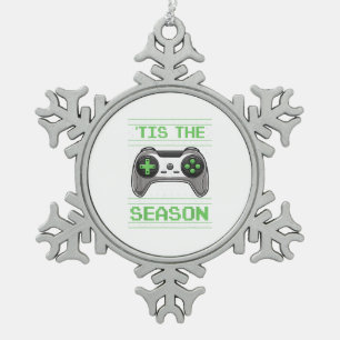 Es ist die Saison Videospiele Weihnachten Xmas Gam Schneeflocken Zinn-Ornament