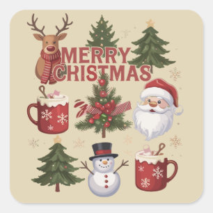 Es ist die Saison Weihnachtsbaum Santa Latte Weihn Quadratischer Aufkleber
