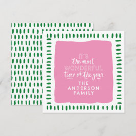 Es ist die schönste Zeit der Moderne Rosa & Grün Feiertagskarte