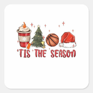 Es ist die Weihnachtszeit Xmas Basketball Quadratischer Aufkleber