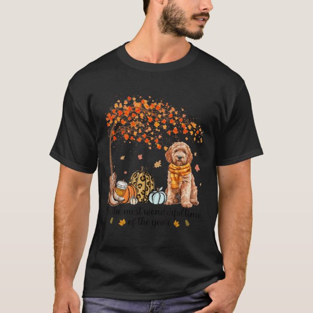 Es ist die wunderbarste Zeit Goldendoodle Pumpkins T-Shirt (Vorderseite)