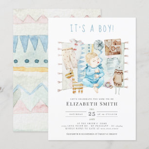 Es ist ein Baby, Baby Boy Blue Watercolor Baby Sho Einladung
