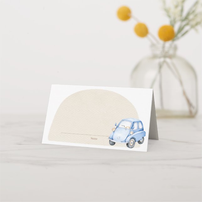 Es ist ein Baby Blue Boho Baby Shower Toy Platzkarte (Vorderseite)
