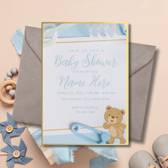 Es ist ein Baby Blue Gold Baby Dusche Einladung (Von Creator hochgeladen)