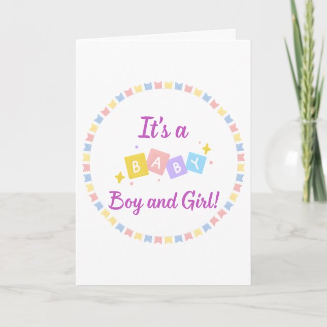 Es ist ein Baby Boy und Girl Twins Geburtshinweis Karte (Vorderseite)