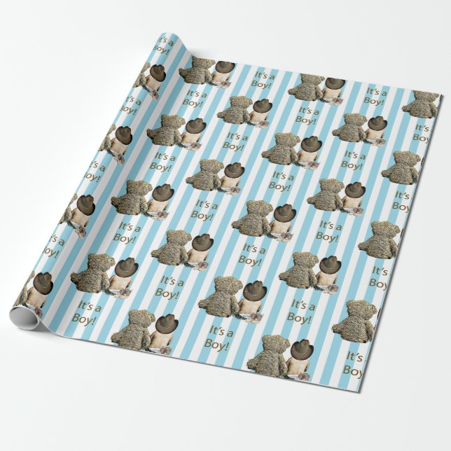Es ist ein Baby Cowboy und Teddy Bear Baby Shower Geschenkpapier (Ungerollt)