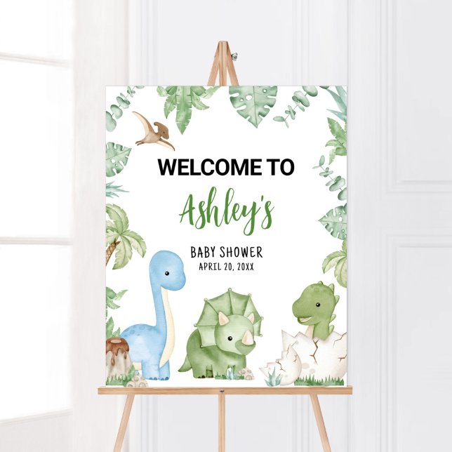 Es ist ein Baby Dinosaur Baby Dusche Willkommen Poster (Greenery Boy Dinosaur Baby Shower Welcome Sign)