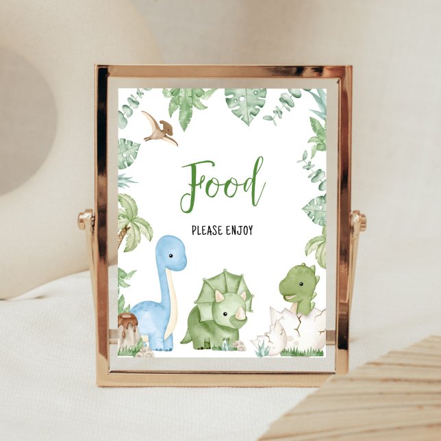 Es ist ein Baby-Dinosaurier-Baby-Dusche Poster (Greenery Boy Dinosaur Baby Shower Food Sign)