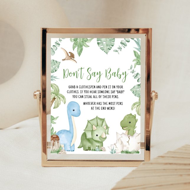 Es ist ein Baby Dinosaurier Baby Dusche Sprich nic Poster (Greenery Boy Dinosaur Baby Shower Don't Say Baby Sign)
