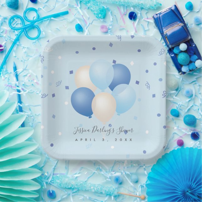 Es ist ein Baby-Dusche Blue Balloons & Confetti Pappteller (Party)