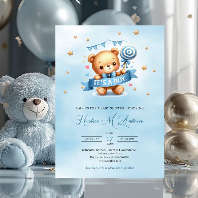 Es ist ein Baby Dusche Einladung Teddy Bär (it's a boy cute teddy bear baby shower invitation)