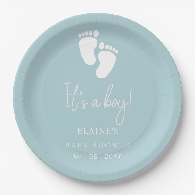 Es ist ein Baby Feet Blue Boy Baby Dusche Pappteller (Vorderseite)